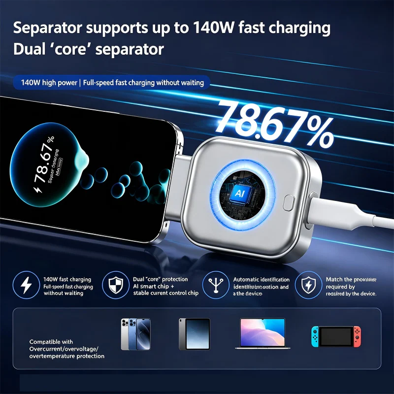 🌞Frühlingserwachen: 50% Rabatt!⚡140W Super-Schnellladegerät mit KI automatischer Abschaltung – USB-C PD3.1 – Intelligenter Batterieschutz – Universell für iPhone, MacBook & Tablets - Image 4