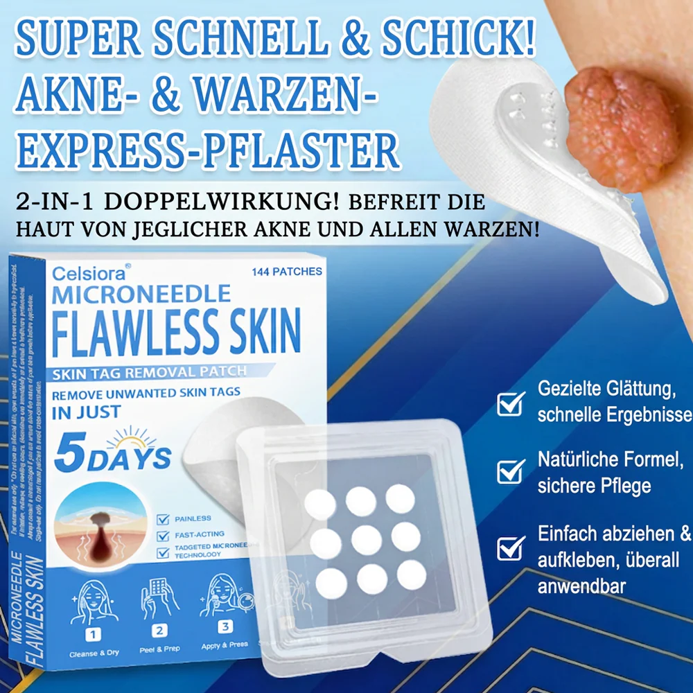 ✅ Celsiora® 2-in-1 Mikronadel- & Hydrokolloid-Pflaster | Entferner für erhabene Muttermale, Akne, flache Warzen & Hautanhängsel | Verbessert Falten, Narben & Hautunreinheiten | Unsichtbare Stern-Pickelpflaster für Gesicht & Körper✨