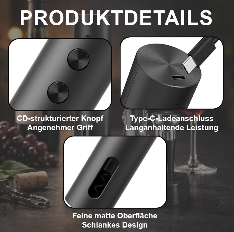 🎉Neujahrsdeal! 50% Rabatt✨automatischer elektrischer Weinöffner – ein-Knopf Bedienung, USB-aufladbar, leise & kraftvoll, öffnet Flaschen mühelos für Zuhause & Partys -Remifa® - Image 9